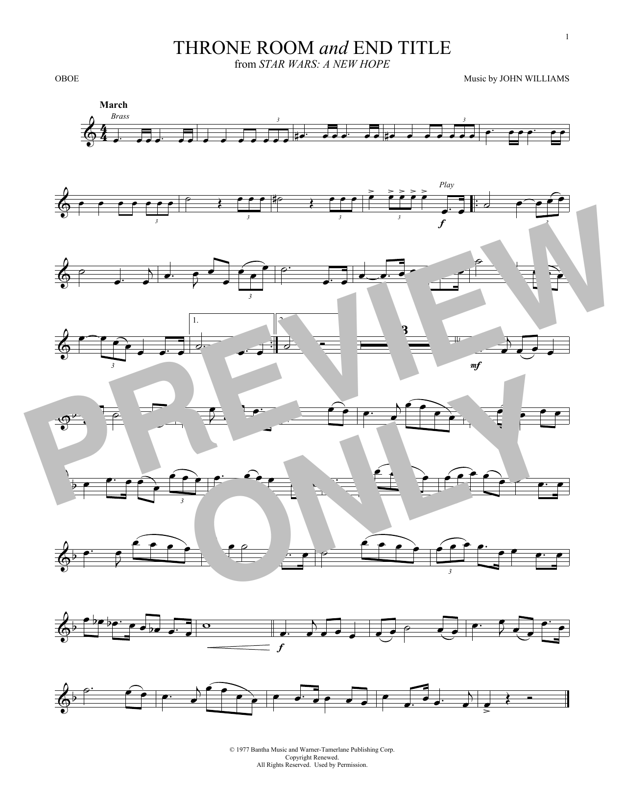 Produktgalerie: Seite 1 von 1 Throne Room and End Title (from Star Wars: A New Hope), John Williams, Oboe