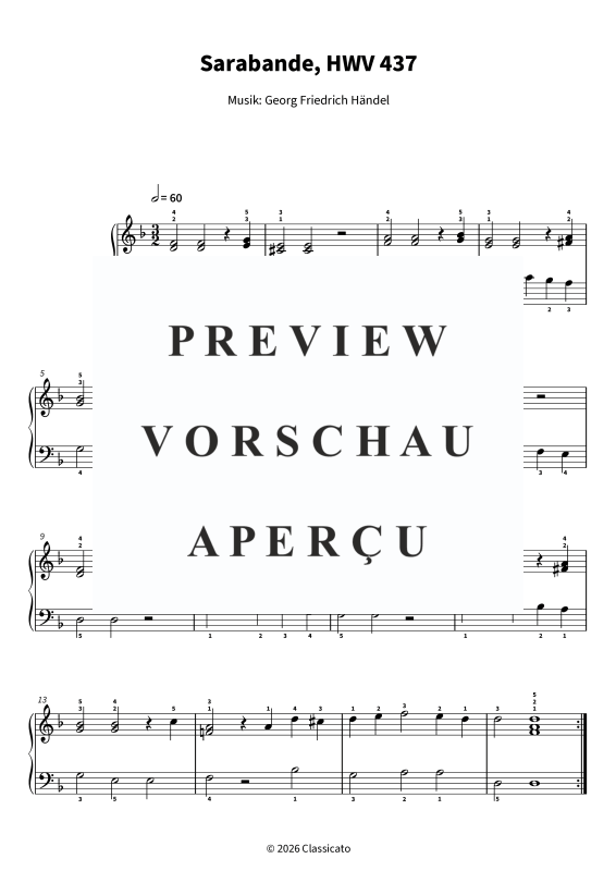 Product gallery: Page 5 of 5 Sarabande - HWV 437 · Vereinfachte Fassung, , Solo Piano