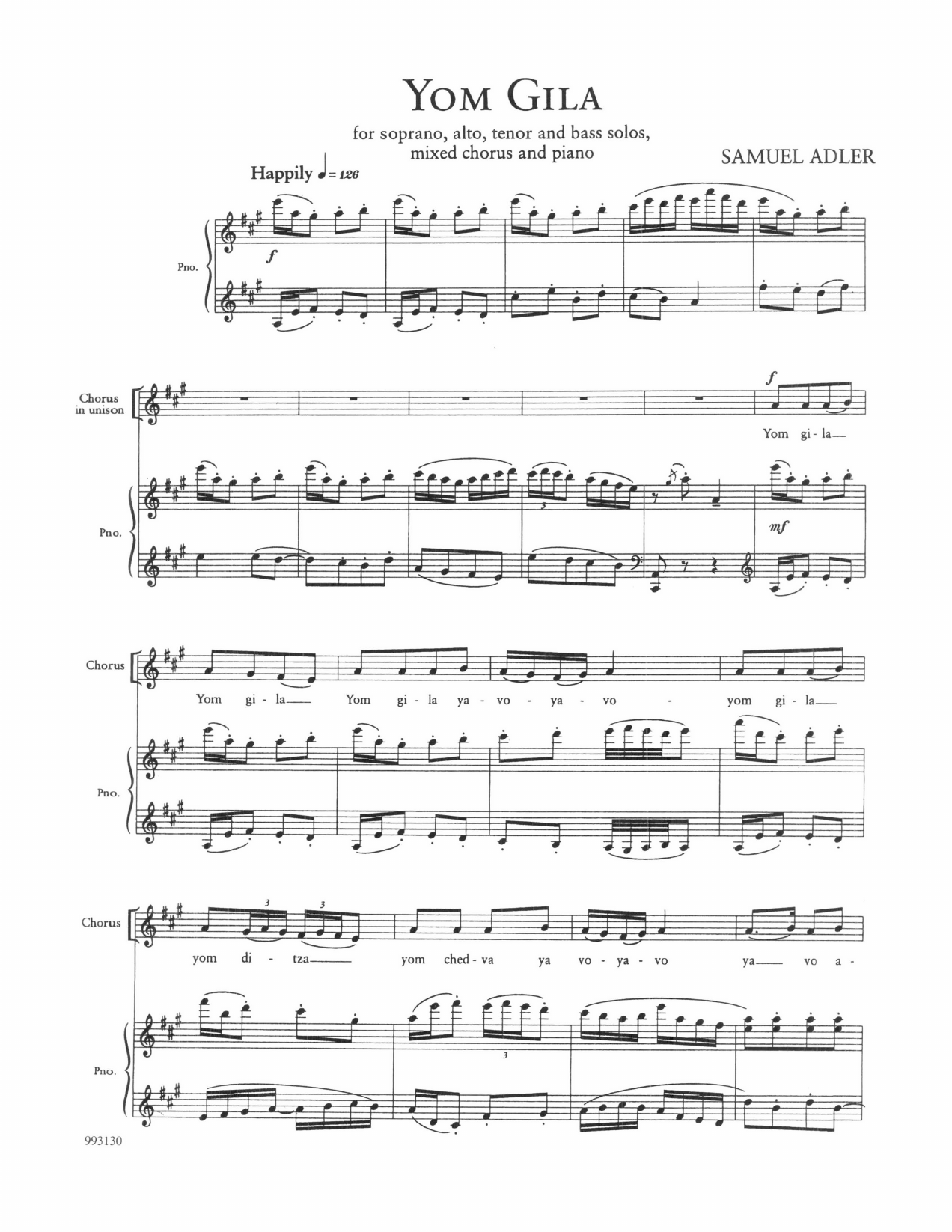 Product gallery: Page 1 of 1 Five Sephardic Choruses: Yom Gila, Samuel Adler