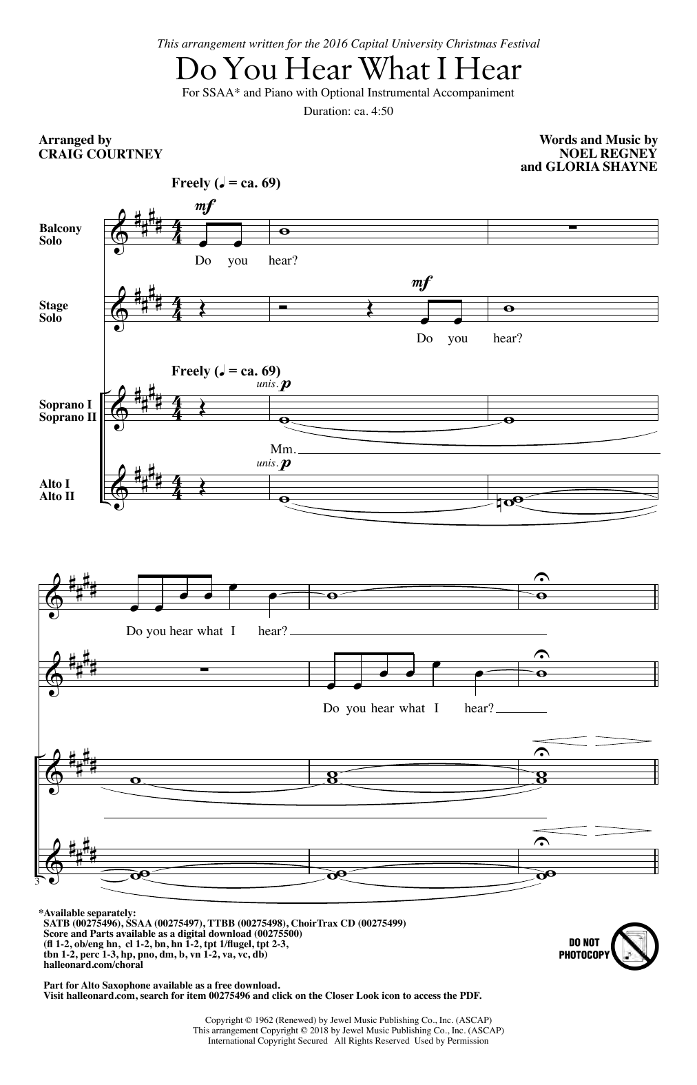 Product gallery: Page 1 of 1 Do You Hear What I Hear (arr. Craig Courtney), Gloria Shayne