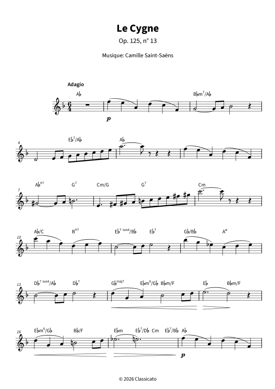 Produktbild zu: Le Cygne - La version simplifiée de Le Carnaval des Animaux, n° 13Camille Saint-Saëns