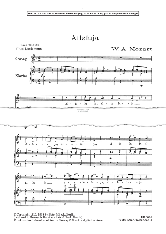 Produktgalerie: Seite 1 von 1 Alleluja aus der Motette 'Exsultate', Wolfgang Amadeus Mozart, Gesang, Klavier