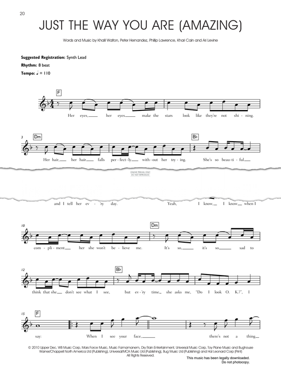 Produktgalerie: Seite 1 von 1 Just The Way You Are (Amazing), Bruno Mars, Gesang, Gitarre, Keyboard