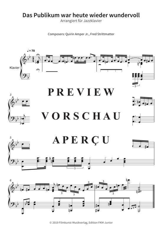 Product picture to: Das Publikum war heute wieder wundervoll - Arrangiert für Jazzklavier Fred Strittmatter, Quirin Amper Jr.