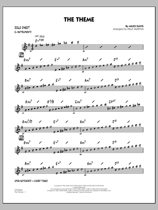 Produktgalerie: Seite 1 von 1 The Theme - Eb Solo Sheet, Miles Davis