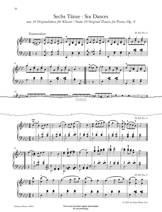 Produktgalerie: Seite 1 von 1 Six Dances (from 36 Original Dances for Piano, Op. 9, D 365), Franz Schubert, Klavier