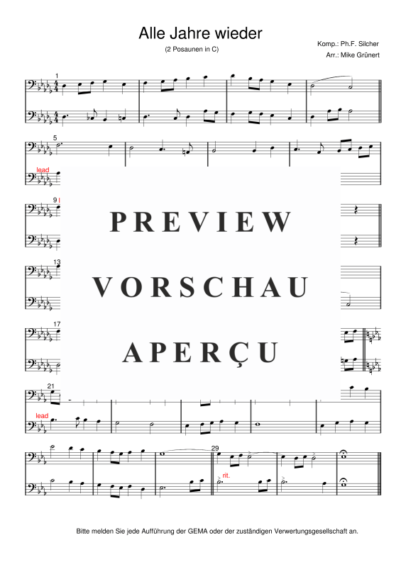 gallery: Deutsche Weihnachtslieder, , 15 Duette für 2 Posaunen oder Instrumente in C Bassschlüssel