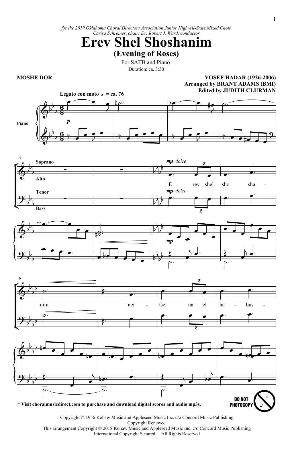 Product picture to: Erev Shel Shoshanim (arr. Brant Adams)