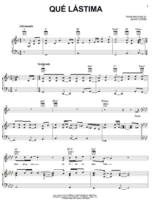 Produktgalerie: Seite 1 von 1 Que Lastima, Jaime Flores, Gesang, Gitarre, Klavier
