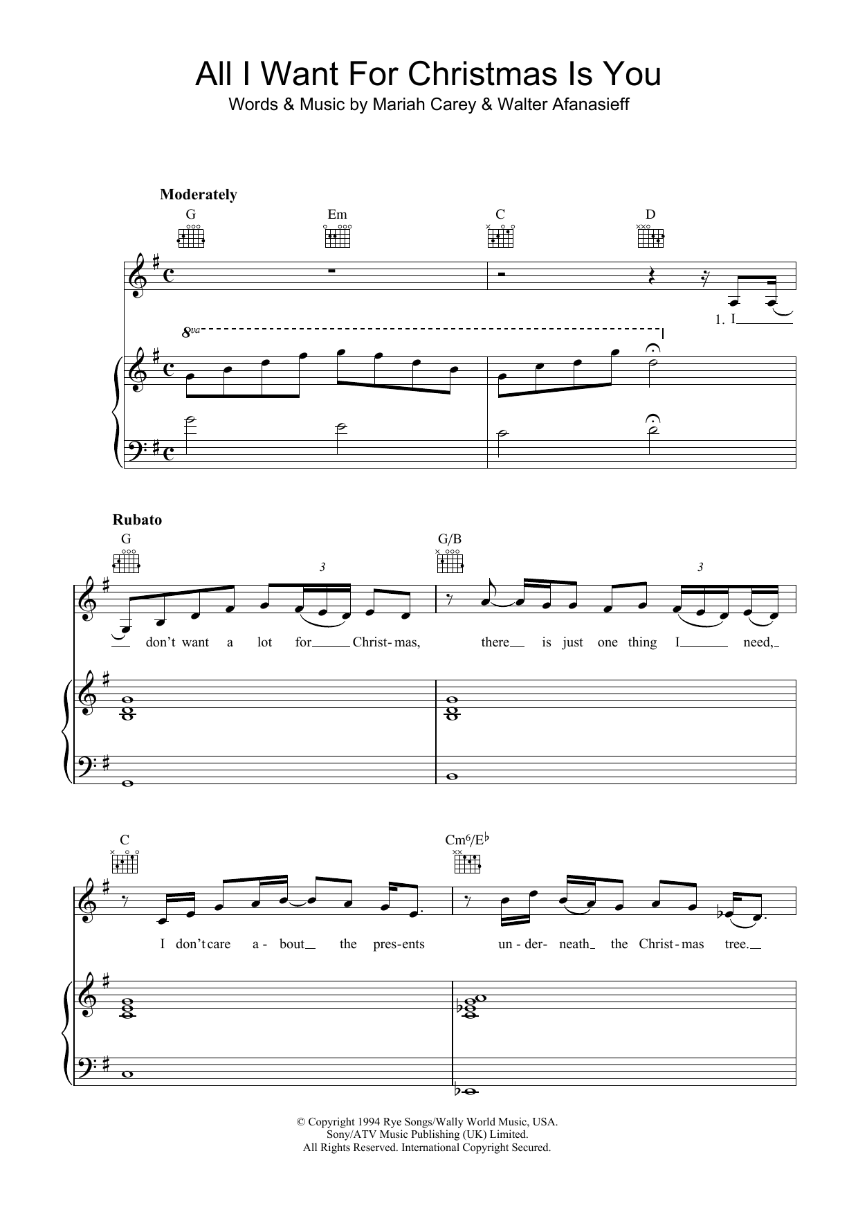 Produktgalerie: Seite 1 von 1 All I Want For Christmas Is You, Mariah Carey, Gesang, Gitarre, Klavier