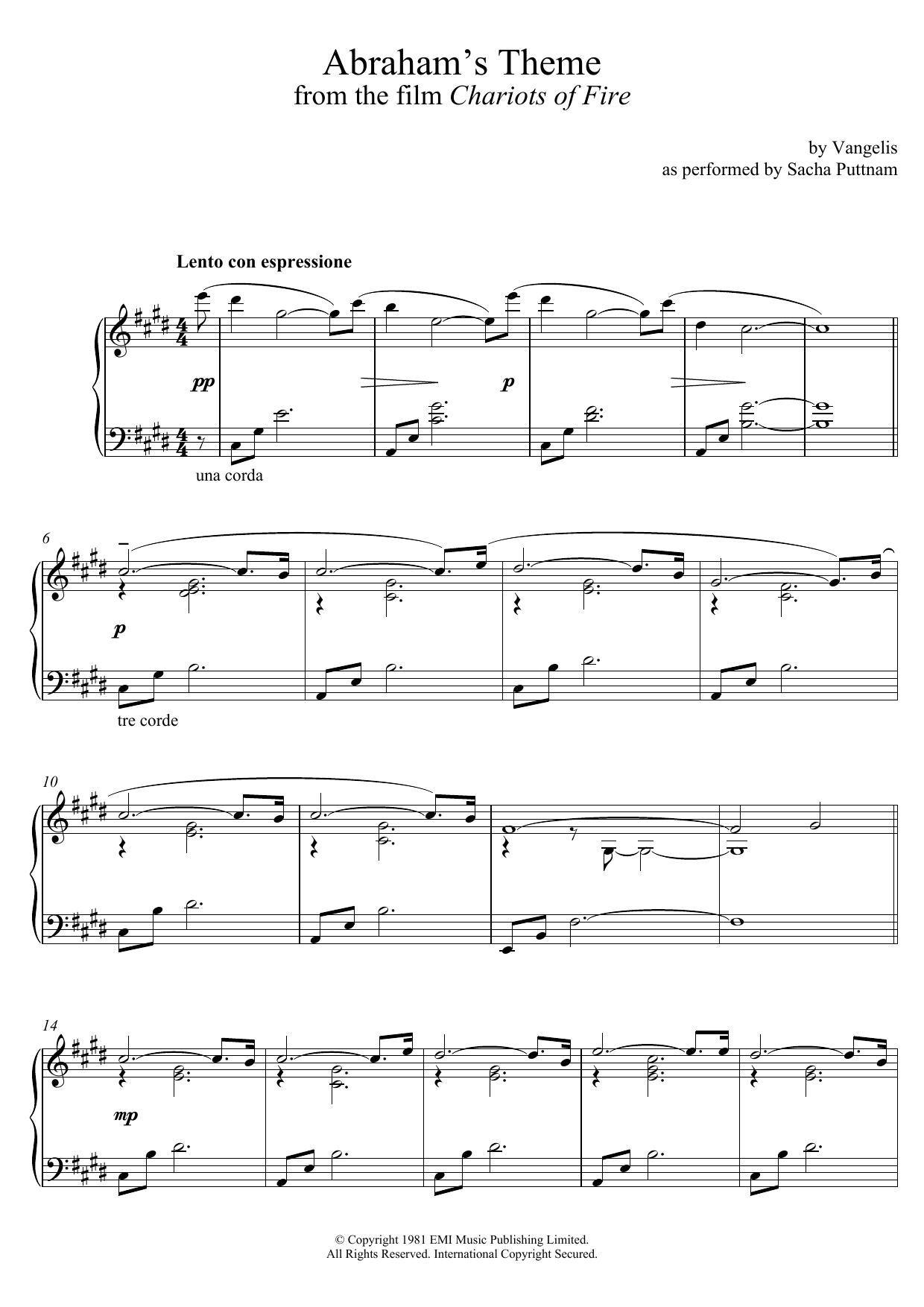 Product gallery: Page 1 of 1 Abraham's Theme (from Chariots Of Fire) (as performed by Sacha Puttnam), Vangelis