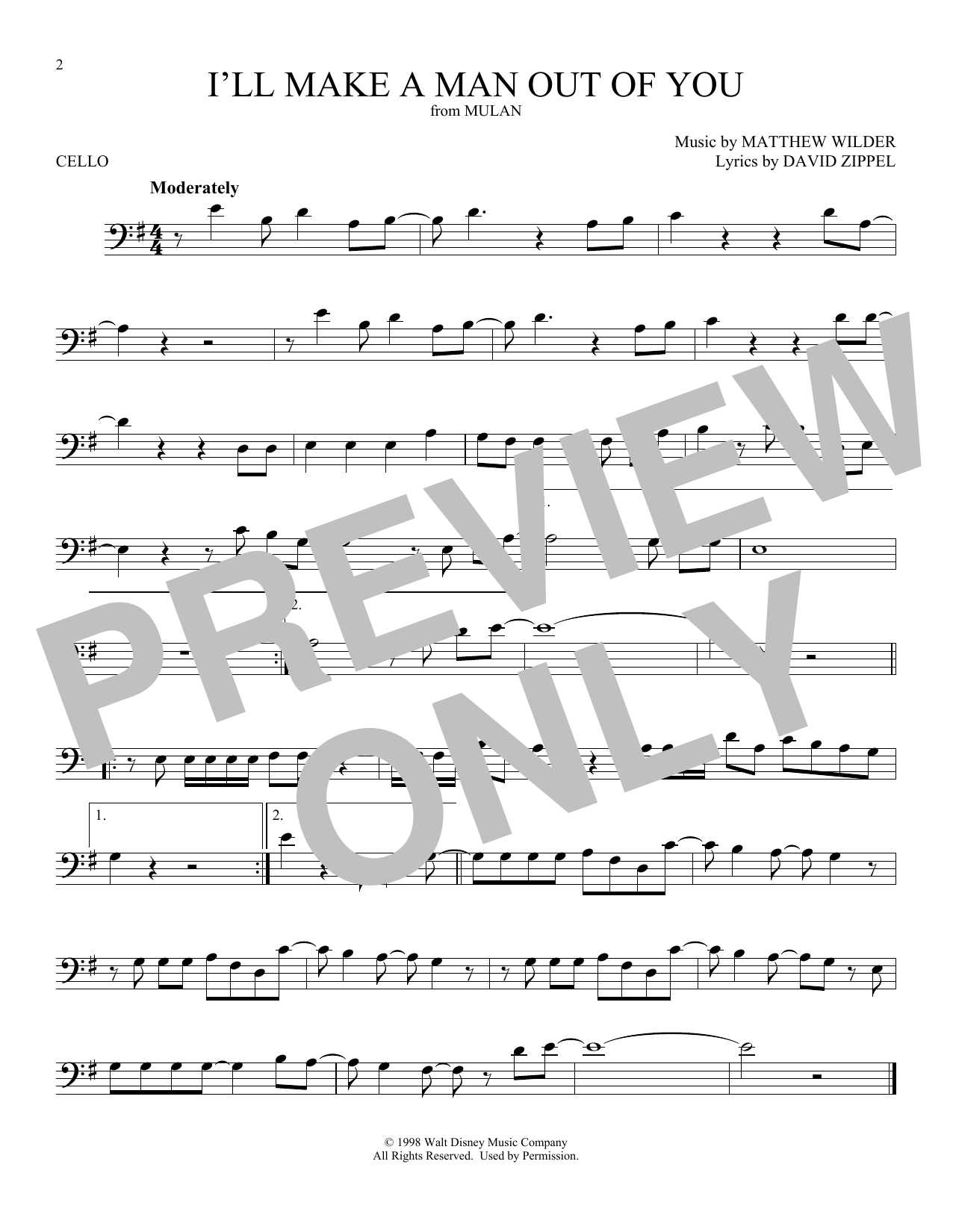 Produktgalerie: Seite 1 von 1 I'll Make A Man Out Of You (from Mulan), David Zippel, Violoncello