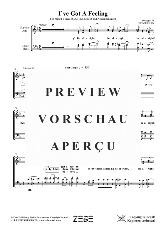 Produktgalerie: Seite 3 von 9 I´ve Got a Feeling, , Gemischter Chor SAB, Sopran Solo und Klavier