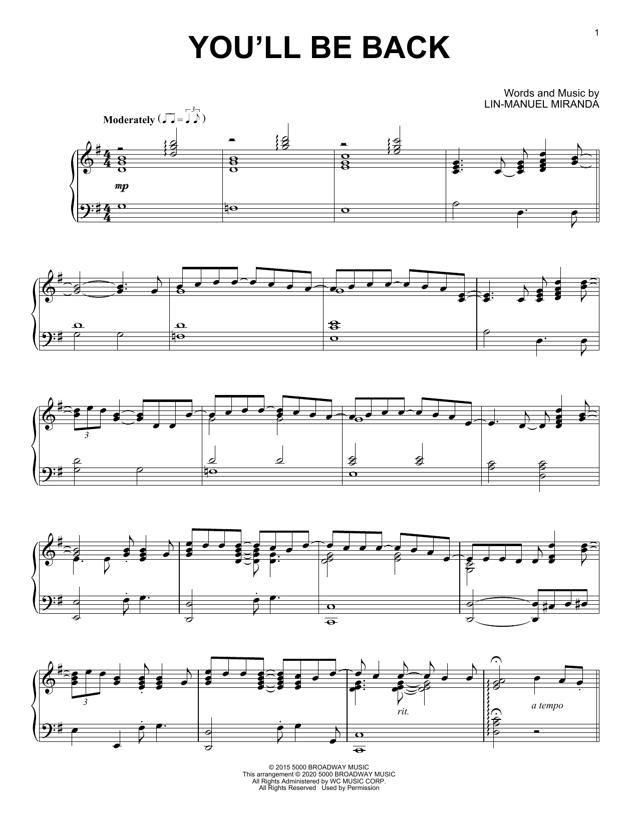 Product picture to: You'll Be Back (from Hamilton) (arr. David Pearl)