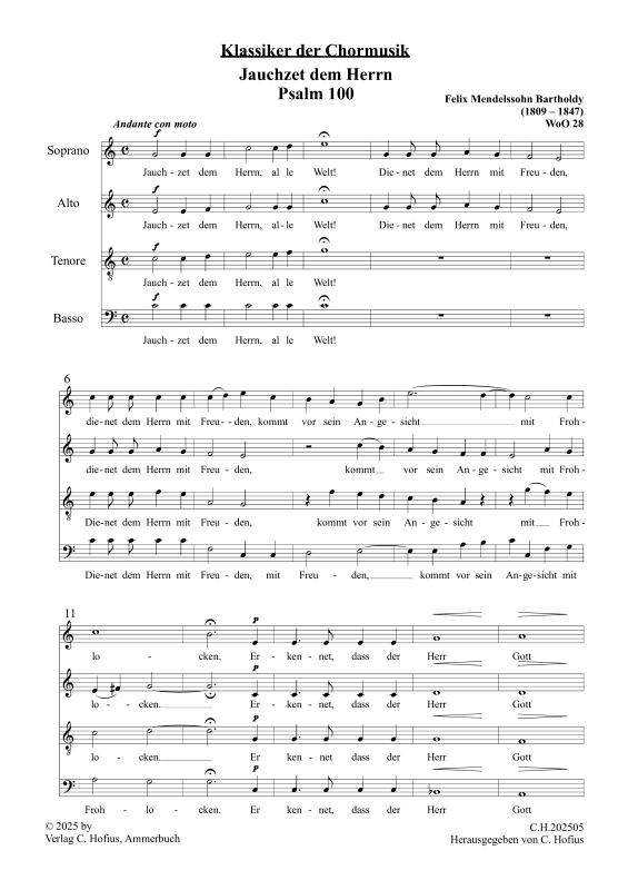 Produktbild zu: Jauchzet dem Herrn Psalm 100 (Klassiker der Chormusik)Felix Mendelssohn-Bartholdy