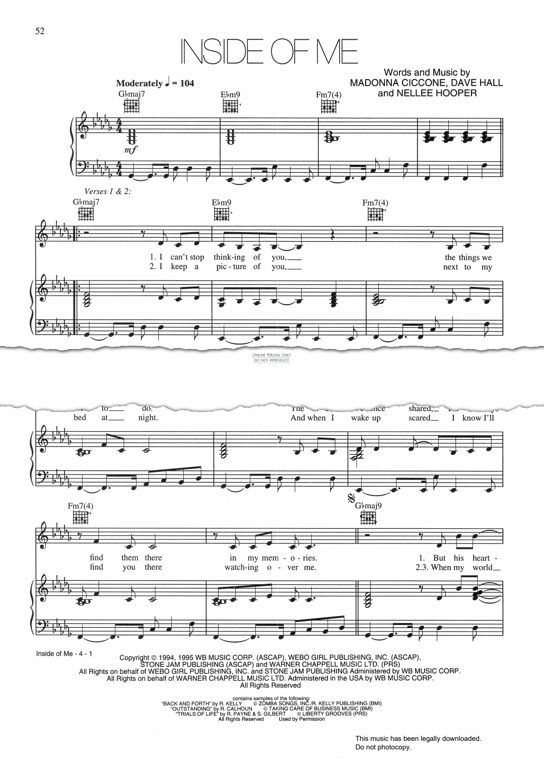 Produktgalerie: Seite 1 von 1 Inside Of Me, Madonna, Gesang, Gitarre, Klavier