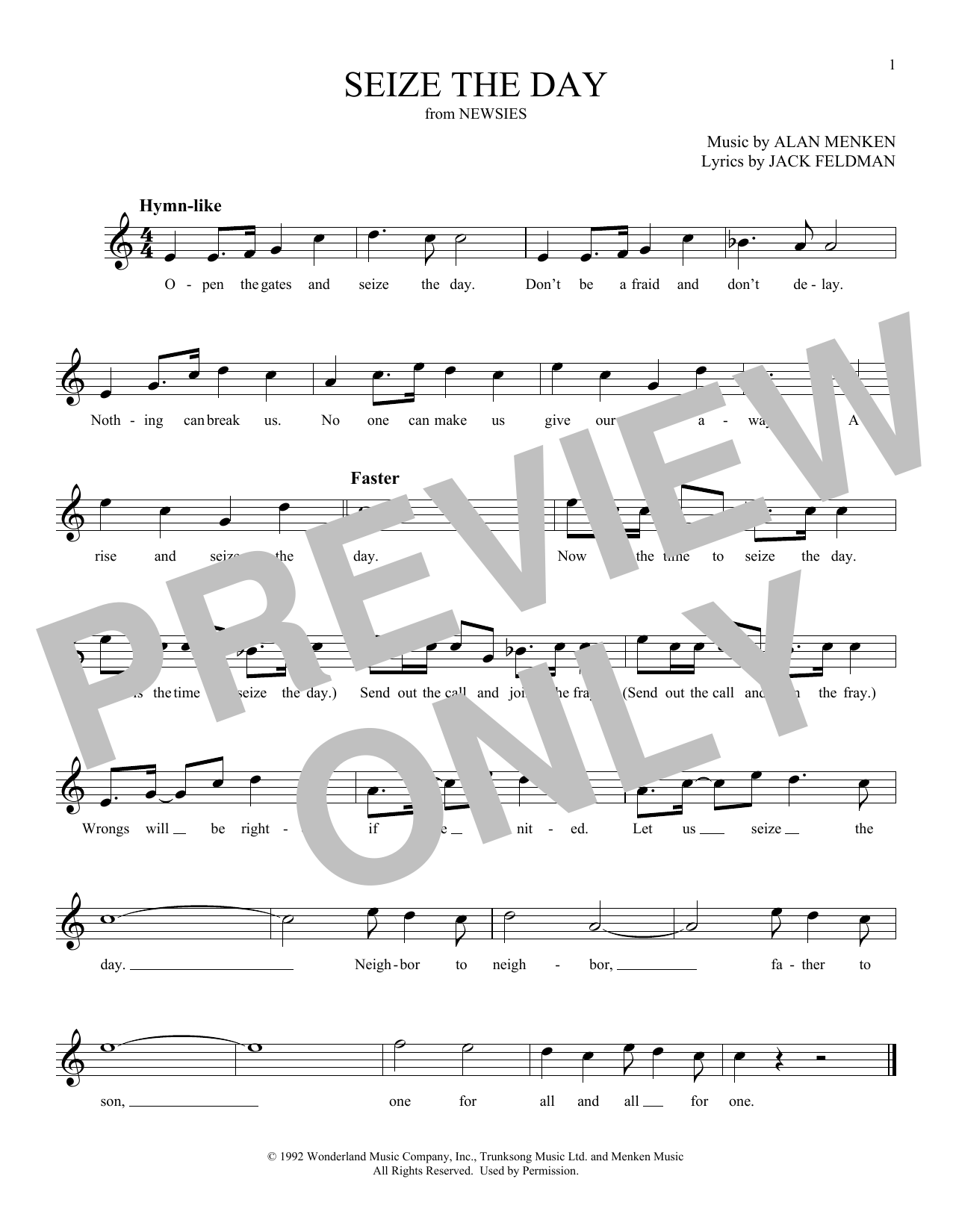 Product gallery: Page 1 of 1 Seize The Day (from Newsies), Alan Menken & Jack Feldman