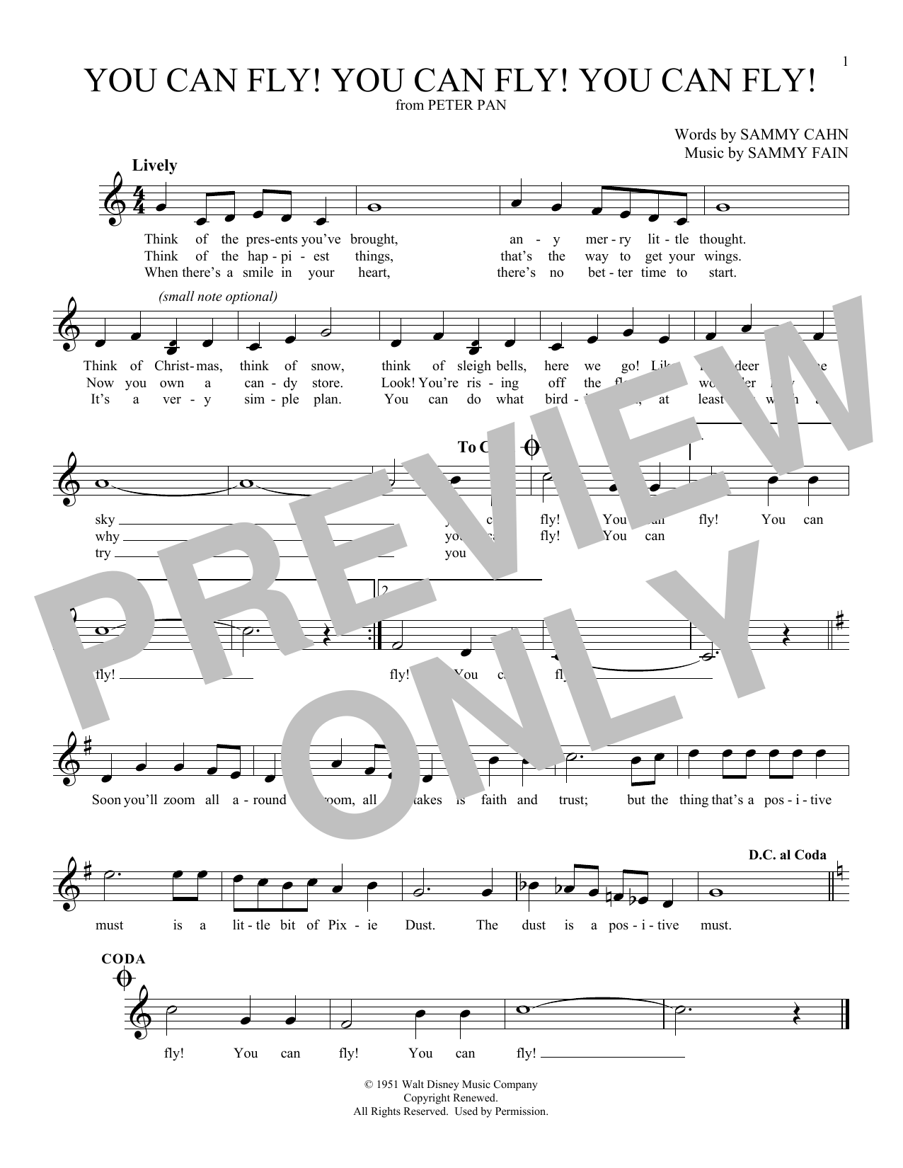 Product gallery: Page 1 of 1 You Can Fly! You Can Fly! You Can Fly! (from Peter Pan), Sammy Cahn