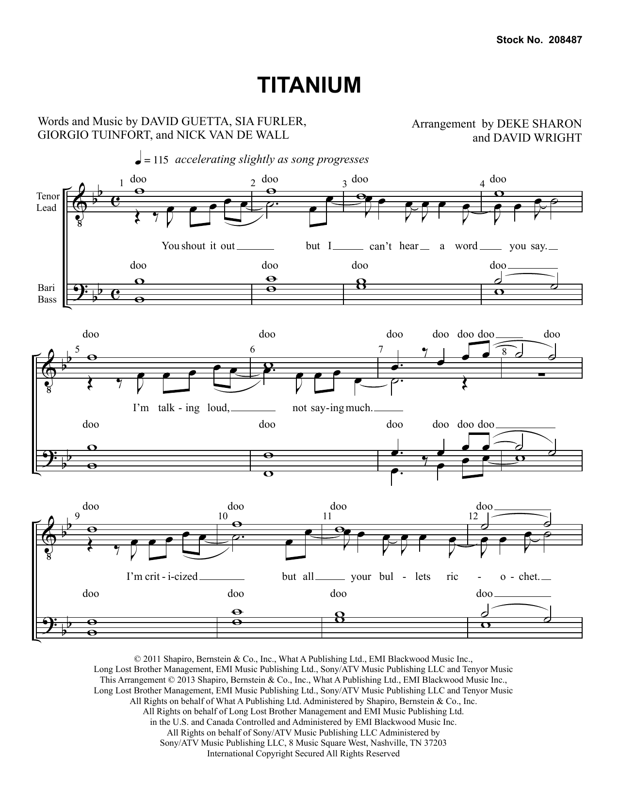 Product picture to: Titanium (feat. Sia) (arr. Deke Sharon, David Wright)