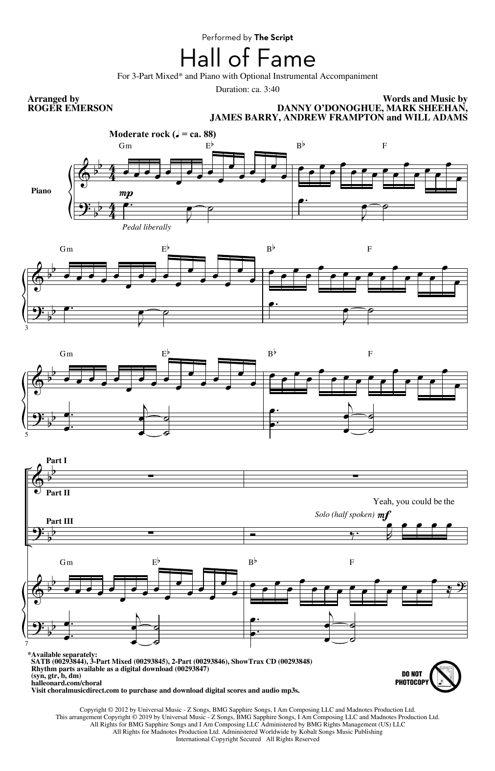 Product picture to: Hall Of Fame (feat. Will.I.Am) (arr. Roger Emerson)