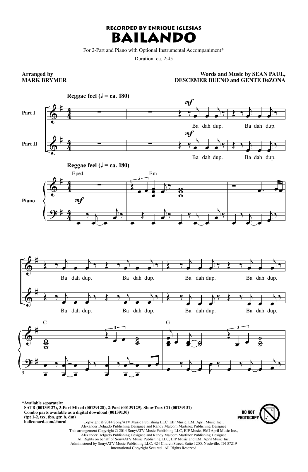 Produktgalerie: Seite 1 von 1 Bailando (arr. Mark Brymer), Enrique Iglesias Featuring Descemer Bueno and Gente de Zona, Chor