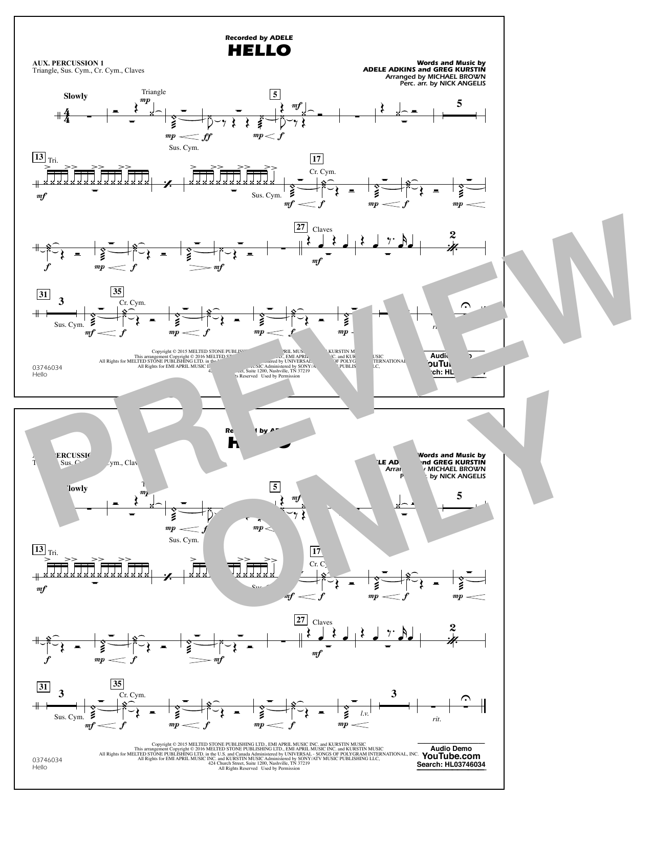 Produktgalerie: Seite 1 von 1 Hello - Aux. Percussion 1, Adele, Greg Kurstin, Adele Adkins, Ensemble
