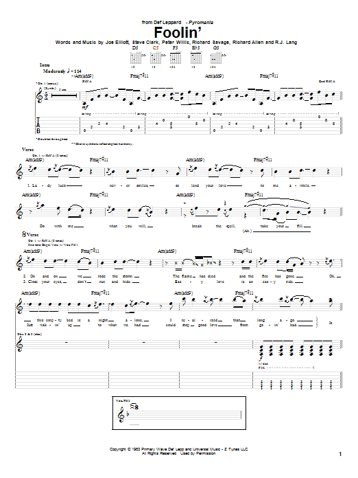 Produktgalerie: Seite 1 von 1 Foolin', Def Leppard, Gitarre