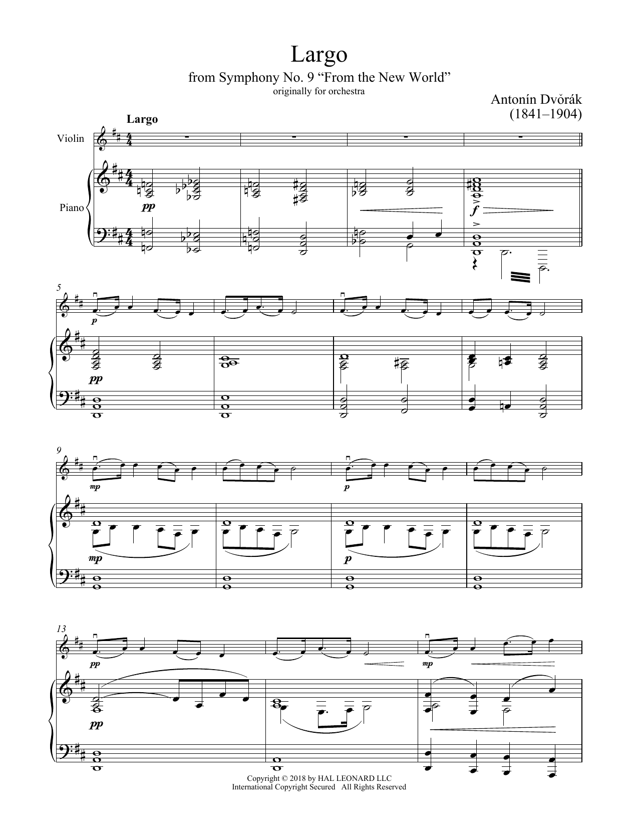 Product gallery: Page 1 of 1 Largo From Symphony No. 9 ("New World"), Antonín Dvorák