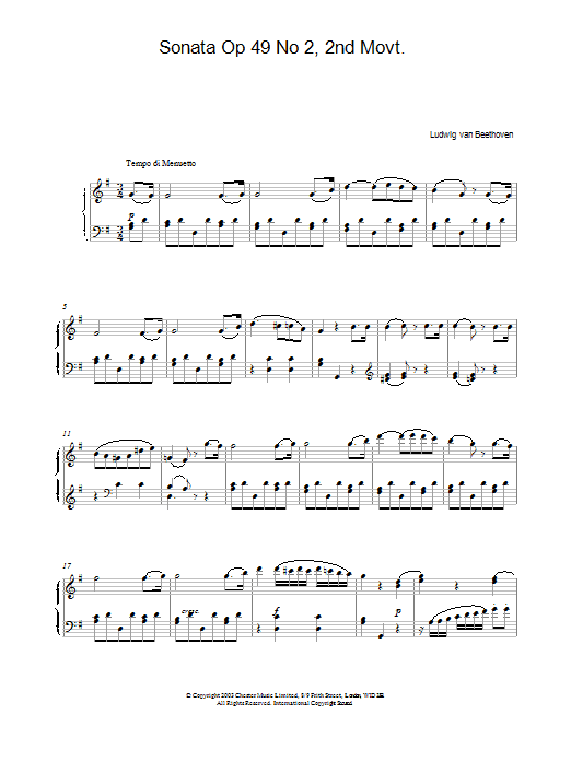 Product gallery: Page 1 of 1 Sonata Op 49 No 2, 2nd Movt., Ludwig Van Beethoven