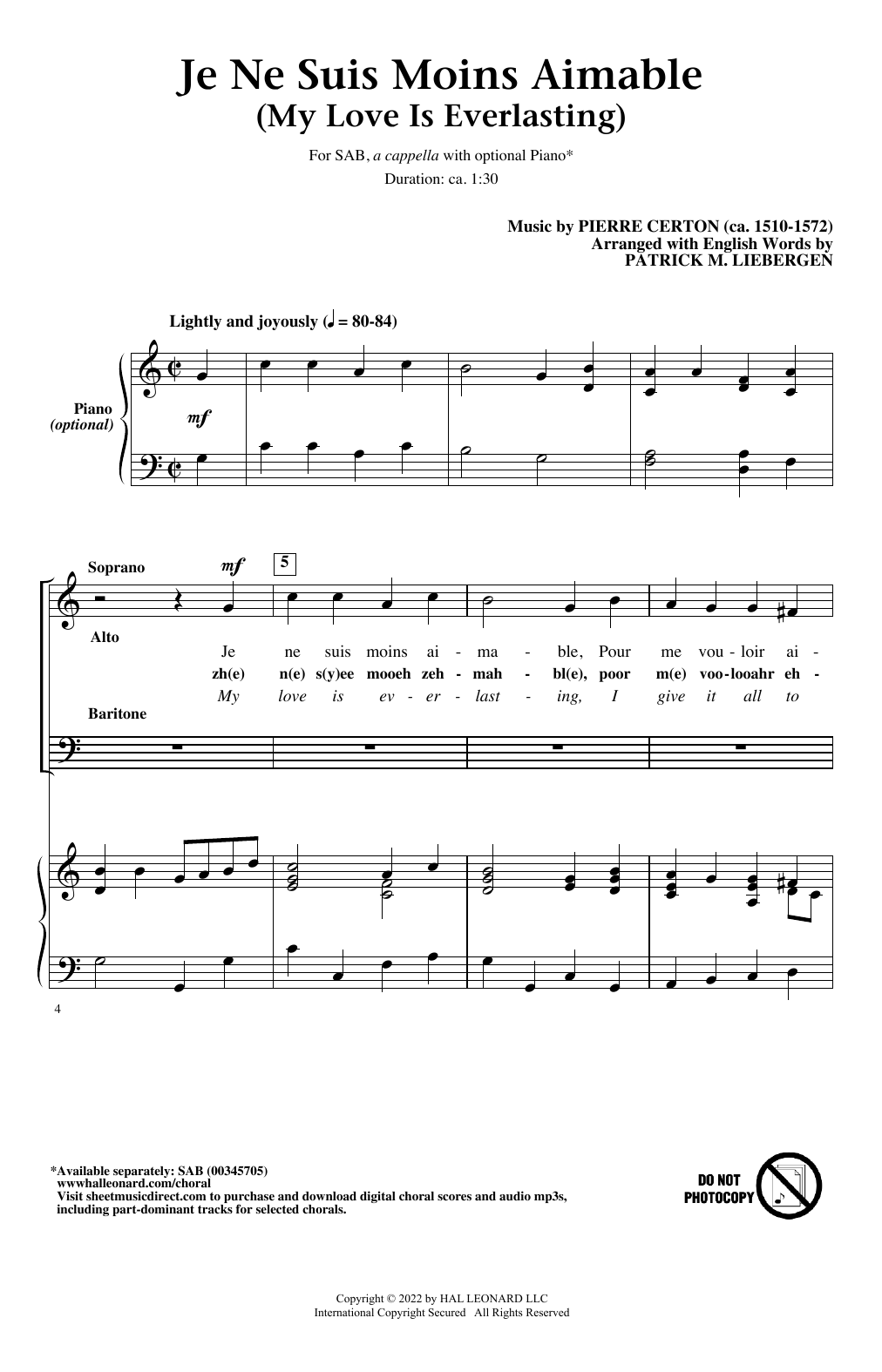 Produktbild zu: Je Ne Suis Moins Aimable (My Love Is Everlasting) (arr. Patrick M. Liebergen)