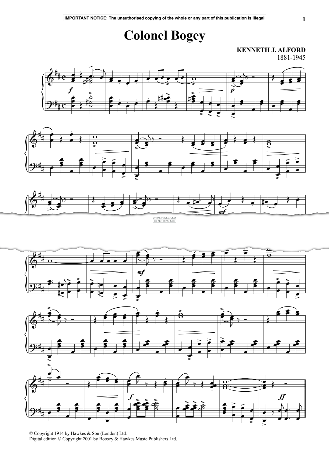 Produktgalerie: Seite 1 von 1 Colonel Bogey, Kenneth J. Alford, Klavier