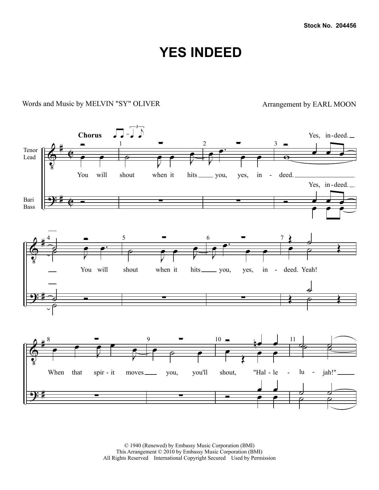 Product picture to: Yes Indeed (arr. Earl Moon)