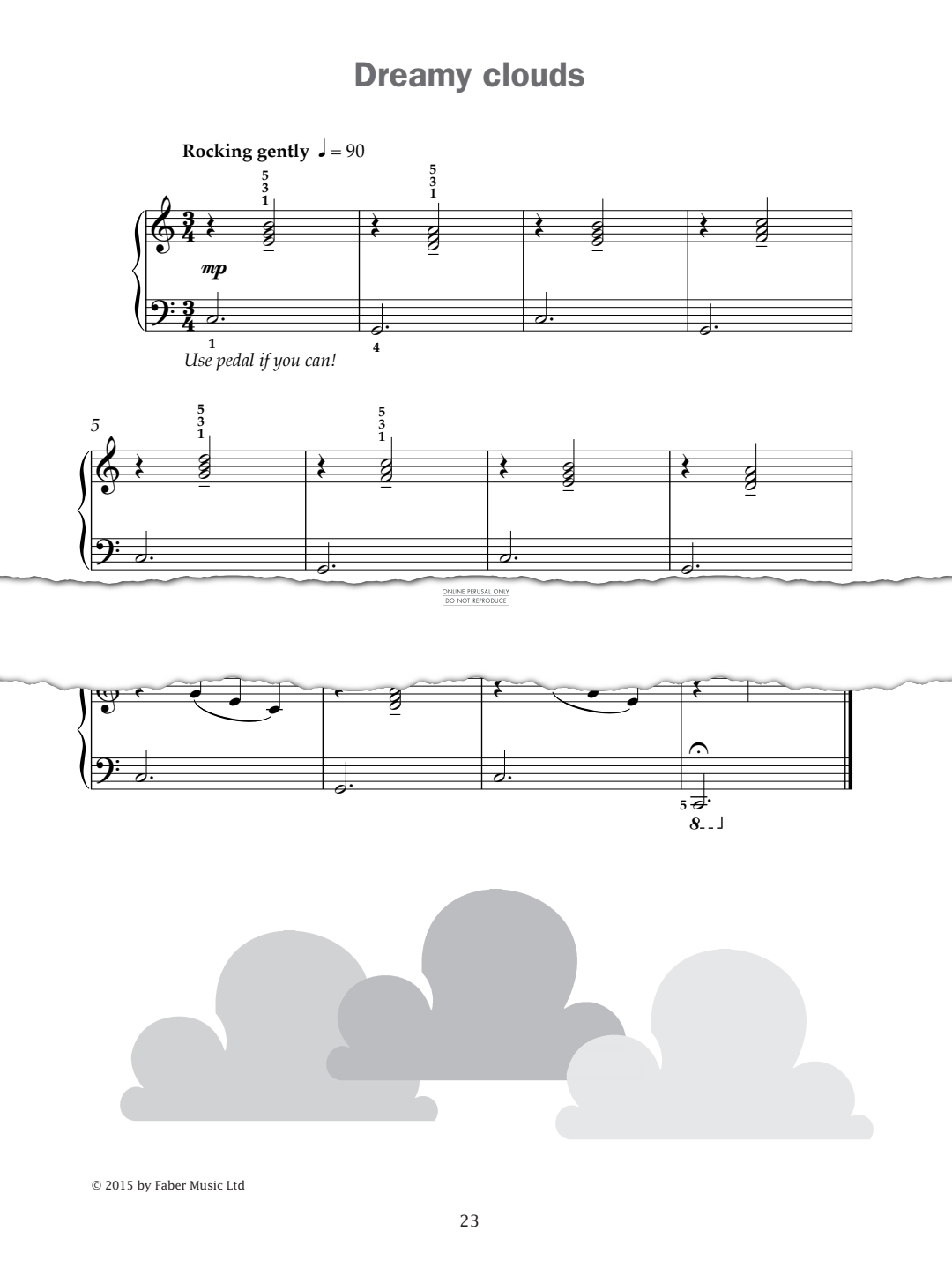 Product gallery: Page 1 of 1 Dreamy clouds (from 'Improve Your Sight-Reading! A Piece a Week Piano Grade 1'),