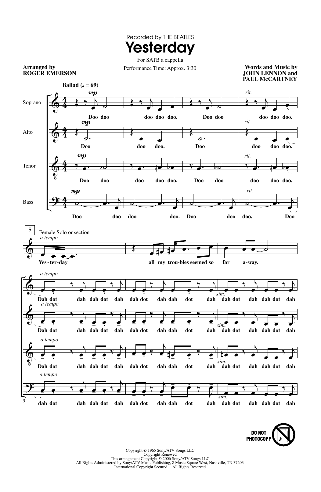 Product gallery: Page 1 of 1 Yesterday (arr. Roger Emerson), The Beatles