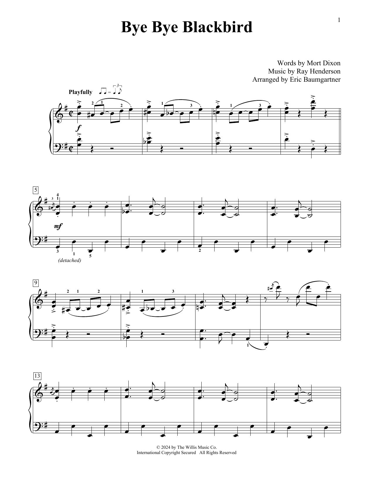 Product picture to: Bye Bye Blackbird (arr. Eric Baumgartner)