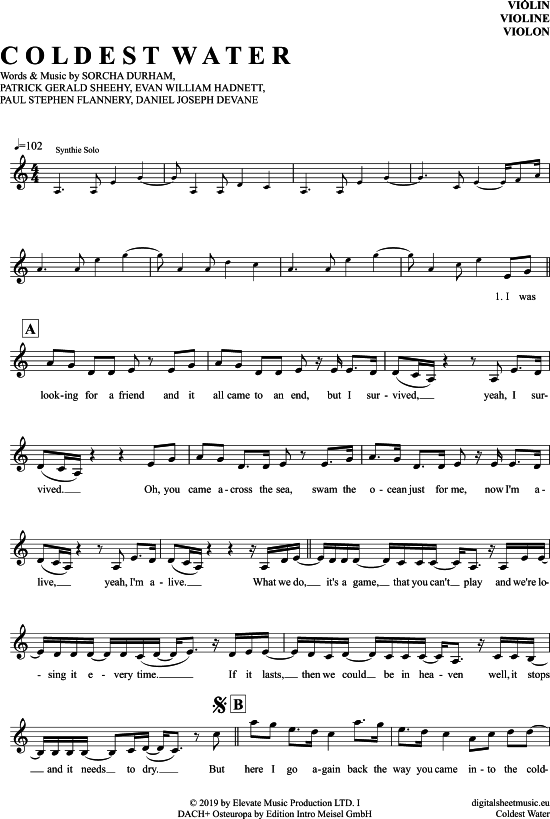 Product gallery: Page 1 of 4 Coldest Water , Walking On Cars, (violin)