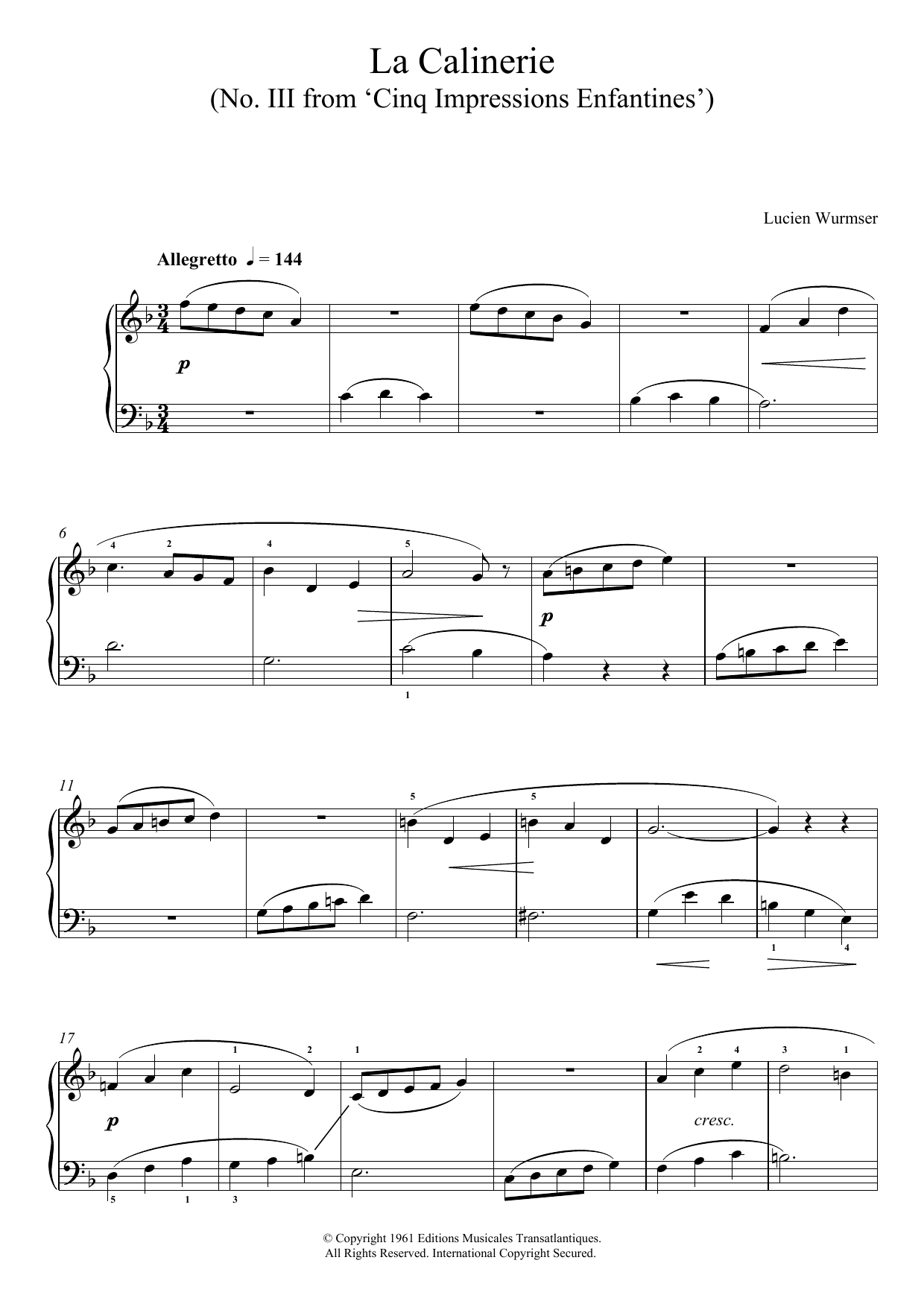 Product picture to: La Calinerie (No. III From 'Cinq Impressions Enfantines')