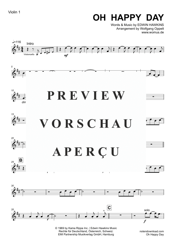 gallery: Oh Happy Day, Edwin Hawkins Singers, Strings quintet/ensemble/choir - electric bass with chords and drum set opt.
