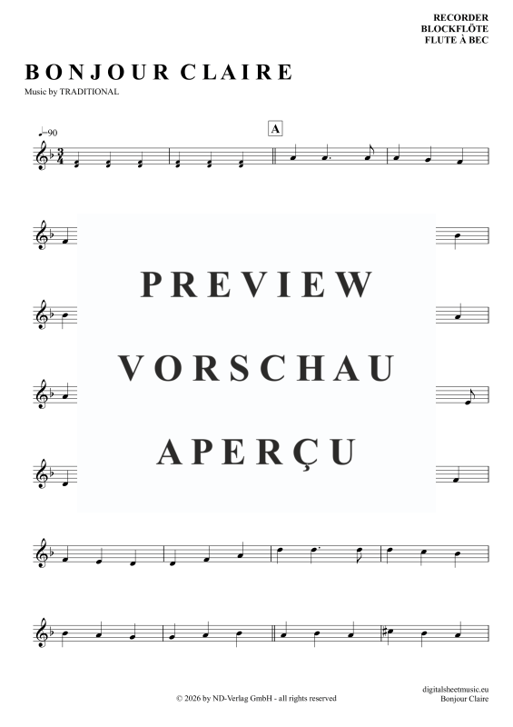 Product gallery: Page 2 of 4 Bonjour Claire, Traditional, (recorder)