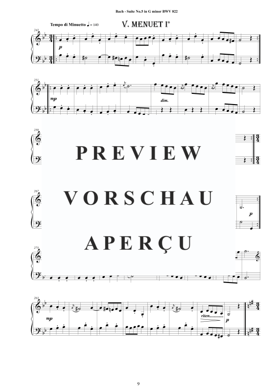 Produktgalerie: Seite 10 von 11 Suite No.5 in G-Moll BWV 822 - Complete Piano Version, , Klavier Solo