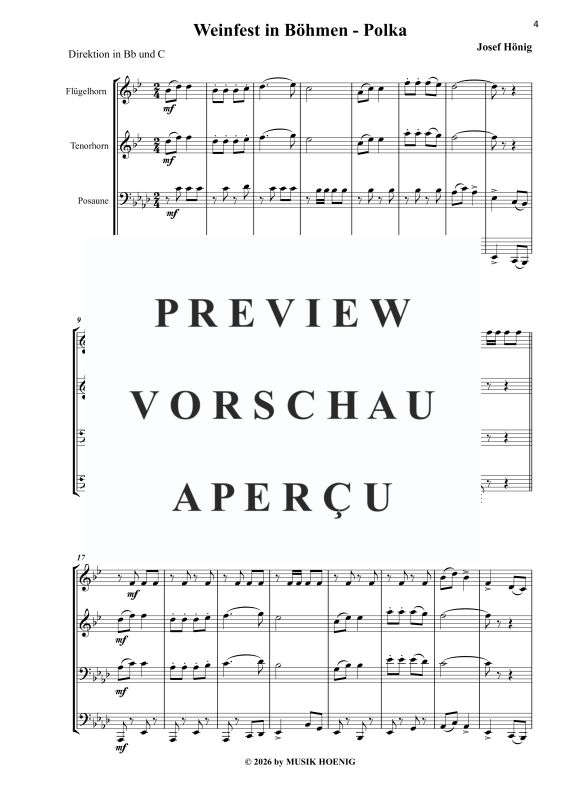 Produktgalerie: Seite 6 von 11 Weinfest in Böhmen, , Blechbläser Quartett - Partitur und Stimmen
