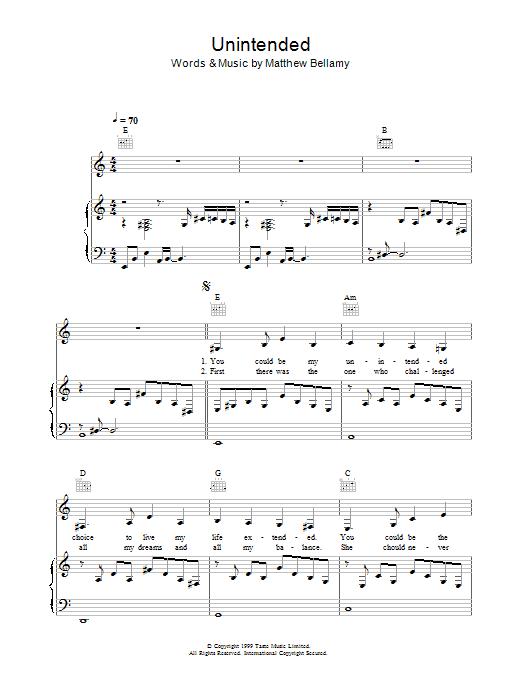 Produktgalerie: Seite 1 von 1 Unintended, Muse, Gesang, Gitarre, Klavier