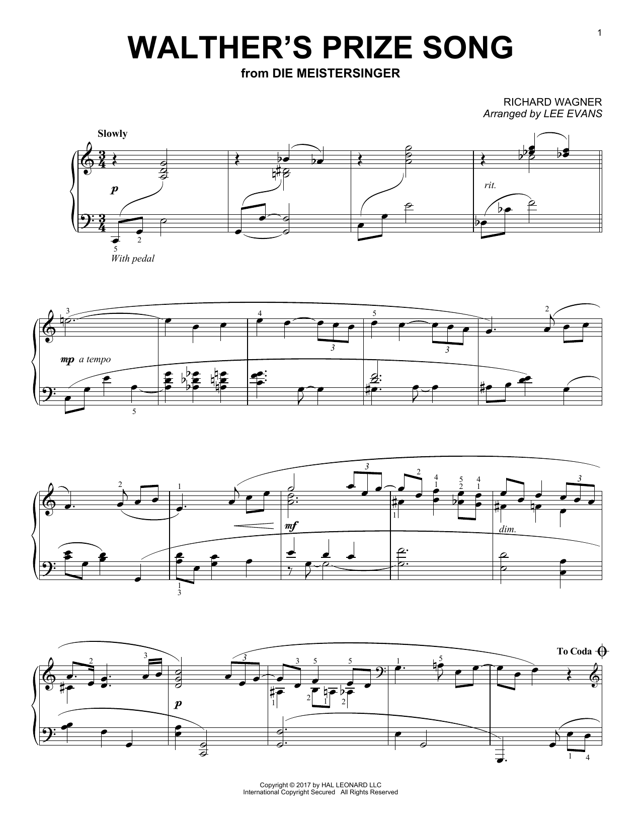 Product gallery: Page 1 of 1 Walther's Prize Song (arr. Lee Evans), Richard Wagner
