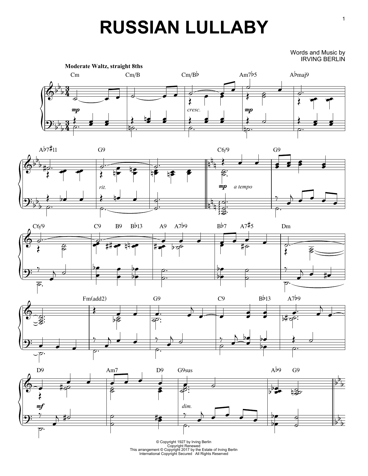 Product gallery: Page 1 of 1 Russian Lullaby [Jazz version], Irving Berlin