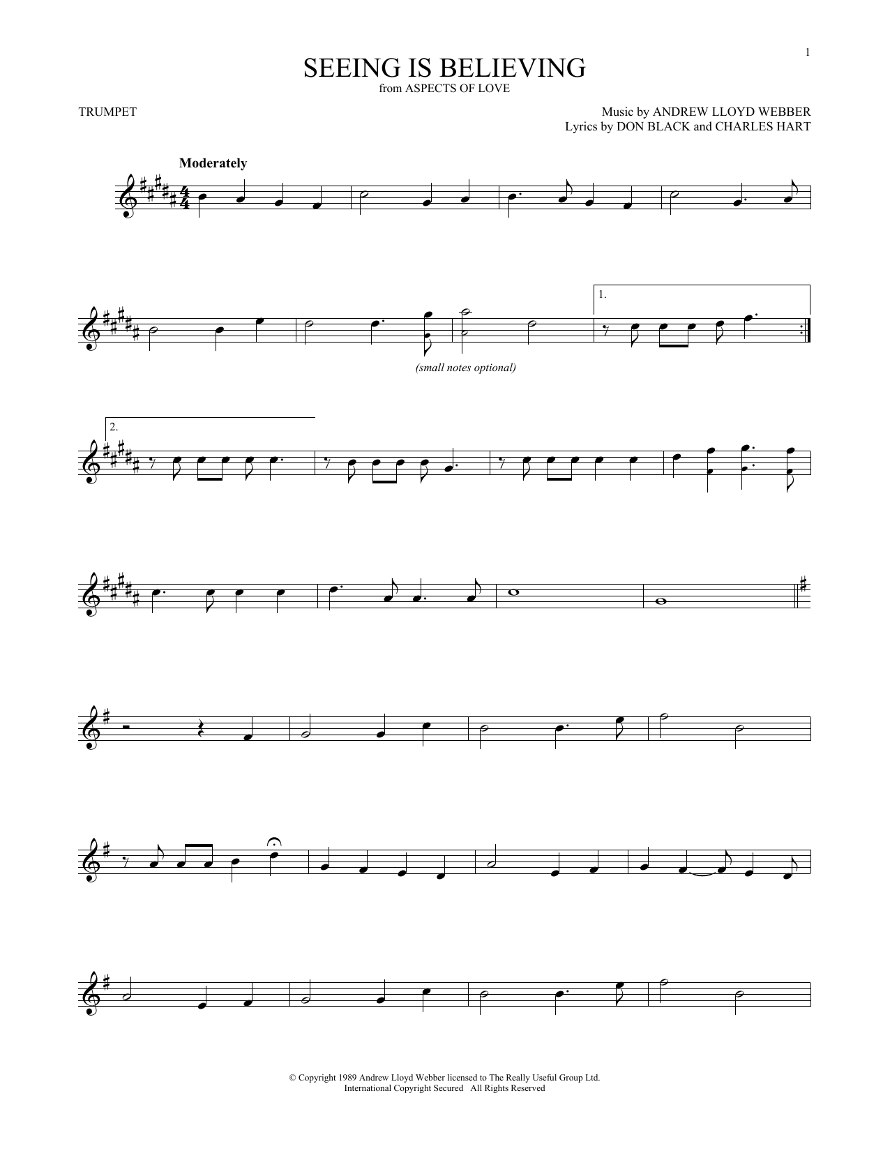 Produktgalerie: Seite 1 von 1 Seeing Is Believing (from Aspects of Love), Andrew Lloyd Webber, Trompete