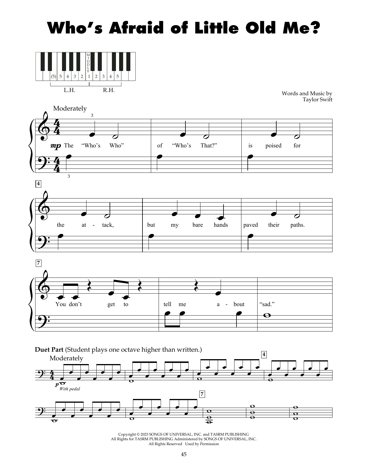 Produktgalerie: Seite 1 von 1 Who's Afraid of Little Old Me?, Taylor Swift, Klavier