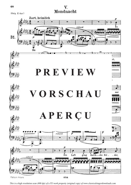 Product gallery: Page 2 of 3 Mondnacht Op.39 No.5, , Medium Voice and Piano
