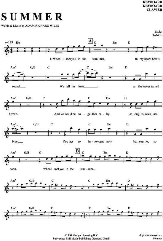 Product gallery: Page 1 of 4 Summer , Harris, Calvin, (Keyboard)