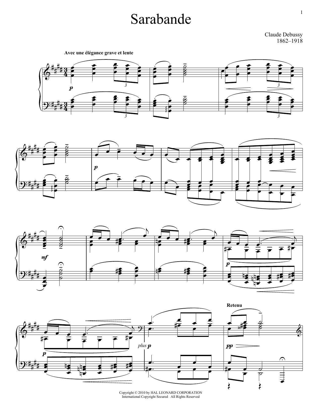Product gallery: Page 1 of 1 Sarabande, Pour Le Piano, Claude Debussy