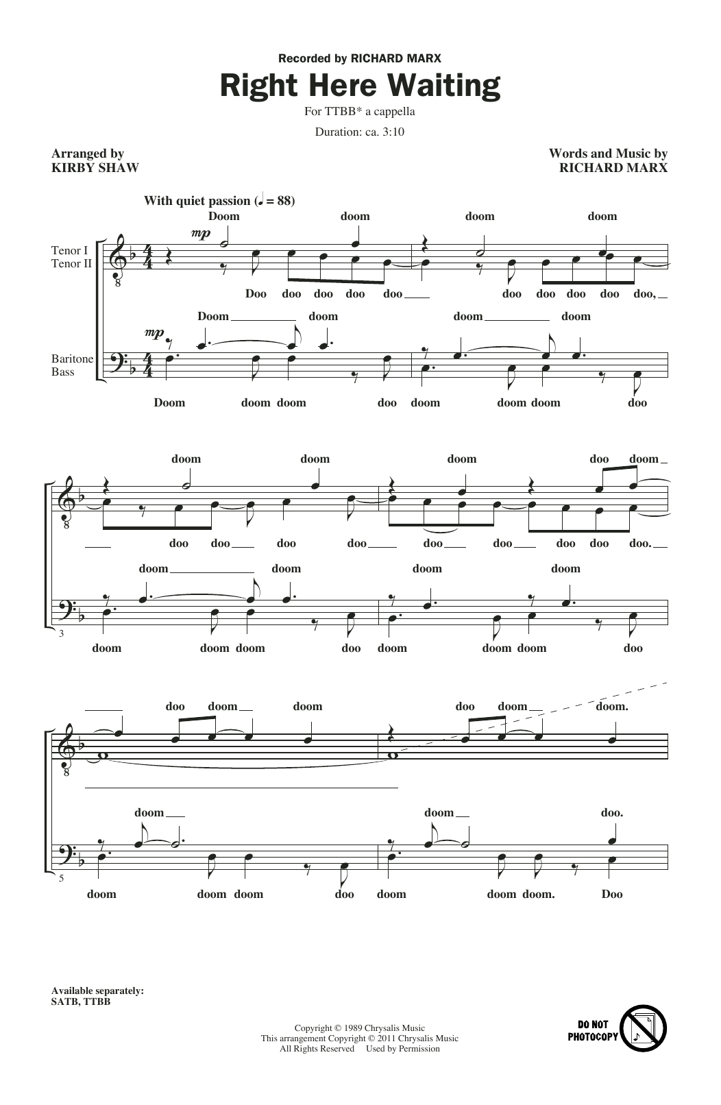 Produktgalerie: Seite 1 von 1 Right Here Waiting (arr. Kirby Shaw), Richard Marx, Chor